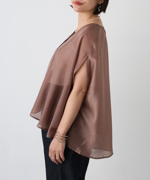 Floran（フローラン）の「サマーシアーブラウス（シャツ/ブラウス・レディース・ミント/オフホワイト/ブラウン/ベージュ・MEDIUM）」の9枚目の写真