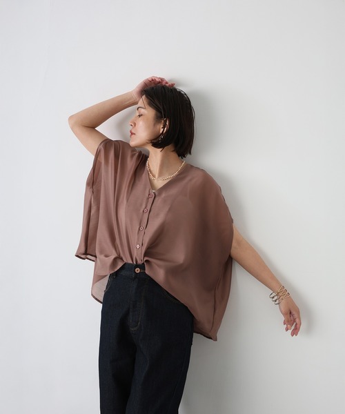 Floran（フローラン）の「サマーシアーブラウス（シャツ/ブラウス・レディース・ミント/オフホワイト/ブラウン/ベージュ・MEDIUM）」の16枚目の写真