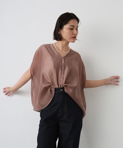 Floran（フローラン）の「サマーシアーブラウス（シャツ/ブラウス・レディース・ミント/オフホワイト/ブラウン/ベージュ・MEDIUM）」の17枚目の写真