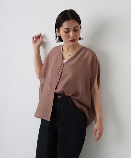 Floran（フローラン）の「サマーシアーブラウス（シャツ/ブラウス・レディース・ミント/オフホワイト/ブラウン/ベージュ・MEDIUM）」の8枚目の写真