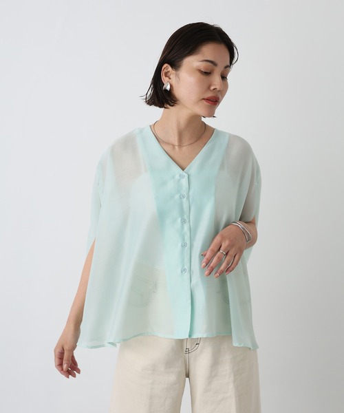 Floran（フローラン）の「サマーシアーブラウス（シャツ/ブラウス・レディース・ミント/オフホワイト/ブラウン/ベージュ・MEDIUM）」の11枚目の写真