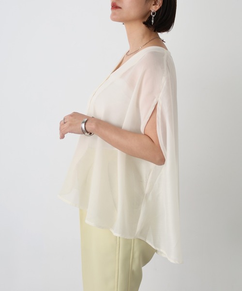 Floran（フローラン）の「サマーシアーブラウス（シャツ/ブラウス・レディース・ミント/オフホワイト/ブラウン/ベージュ・MEDIUM）」の6枚目の写真