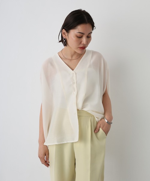 Floran（フローラン）の「サマーシアーブラウス（シャツ/ブラウス・レディース・ミント/オフホワイト/ブラウン/ベージュ・MEDIUM）」の15枚目の写真