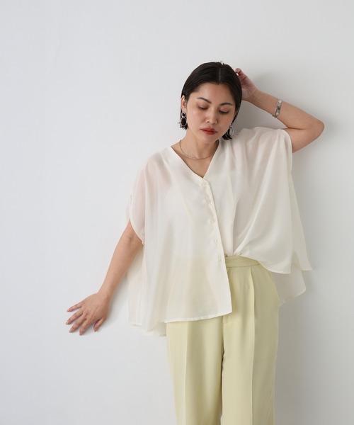 Floran（フローラン）の「サマーシアーブラウス（シャツ/ブラウス・レディース・ミント/オフホワイト/ブラウン/ベージュ・MEDIUM）」の14枚目の写真