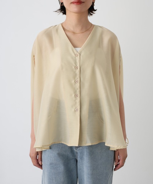 Floran（フローラン）の「サマーシアーブラウス（シャツ/ブラウス・レディース・ミント/オフホワイト/ブラウン/ベージュ・MEDIUM）」の18枚目の写真