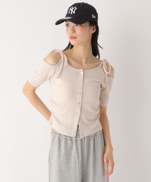 Heather（ヘザー）の「リボンオフショルカットTEE　452631（Tシャツ/カットソー・レディース・ピンクベージュ/グレー/チャコールグレー・FREE）」の4枚目の写真