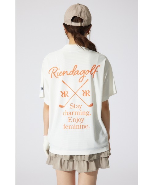 tシャツ 「RIENDA GOLF」ロゴプリントルーズTシャツ 半袖 夏服 レディース RIENDA GOLF tシャツ 「RIENDA GOLF」ロゴプリントルーズTシャツ