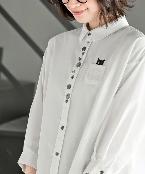 Porter des boutons◆７分袖ブラウス/コットン/ホワイト/P-22107 多釦キャット7分袖シャツ（シャツ/ブラウス）｜rps（アール