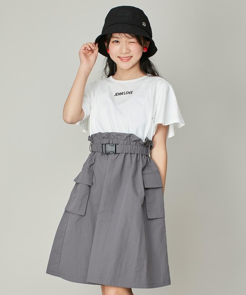 JENNI love（ジェニィラブ）の「【リバイバルアイテム】【コットン100％】ベルト付シャカシャカドッキングワンピ（ワンピース・キッズ・ベージュ/ブラック/グレー・140cm/130cm/160cm/150cm）」の3枚目の写真