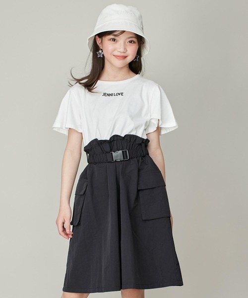 JENNI love（ジェニィラブ）の「【リバイバルアイテム】【コットン100％】ベルト付シャカシャカドッキングワンピ（ワンピース・キッズ・ベージュ/ブラック/グレー・140cm/130cm/160cm/150cm）」の2枚目の写真