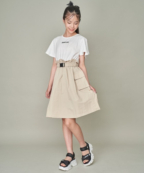 JENNI love（ジェニィラブ）の「【リバイバルアイテム】【コットン100％】ベルト付シャカシャカドッキングワンピ（ワンピース・キッズ・ベージュ/ブラック/グレー・140cm/130cm/160cm/150cm）」の4枚目の写真