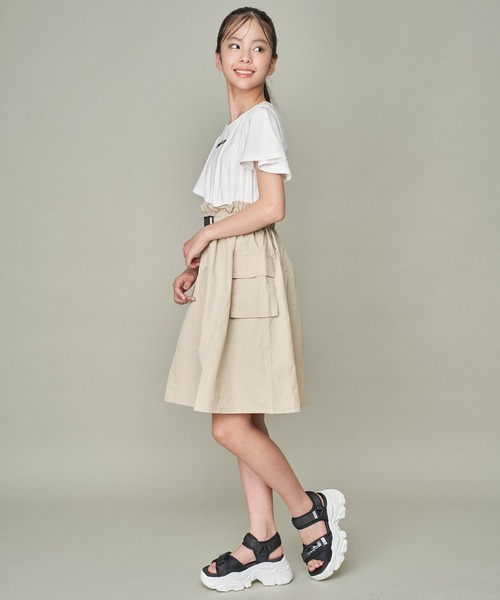JENNI love（ジェニィラブ）の「【リバイバルアイテム】【コットン100％】ベルト付シャカシャカドッキングワンピ（ワンピース・キッズ・ベージュ/ブラック/グレー・140cm/130cm/160cm/150cm）」の6枚目の写真