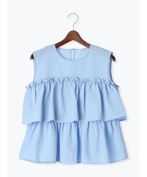 Te chichi TERRASSE（テチチテラス）の「サッカーティアードブラウス（シャツ/ブラウス・レディース・サックスブルー/ブラック/オフホワイト・F）」の3枚目の写真