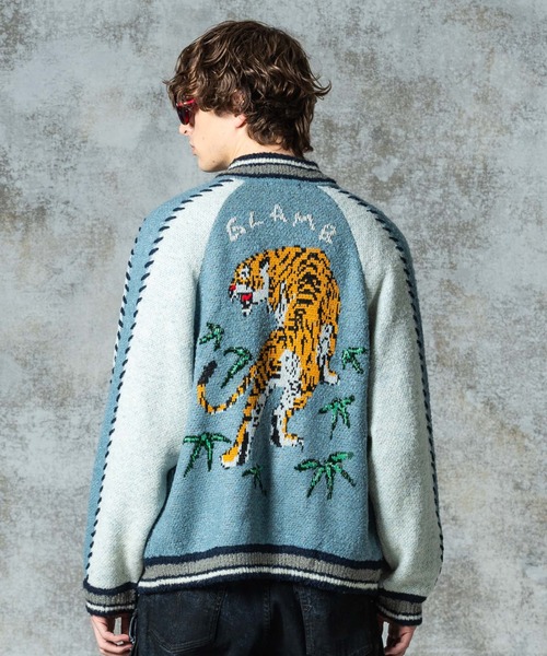 glamb（グラム）の「Knit Ska Jumper / ニットスカジャンパー（スカジャン・メンズ・ブルー/ブラック・S/M/L）」の10枚目の写真