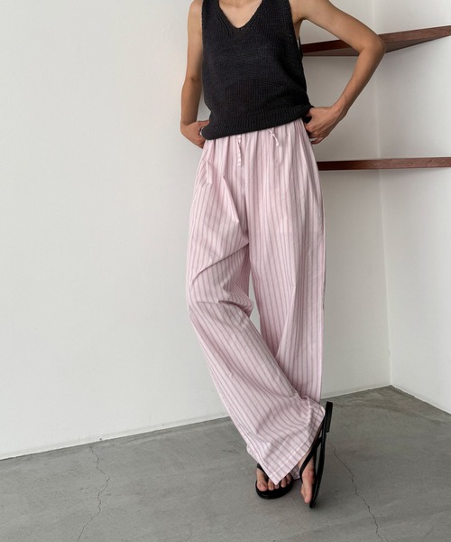 CANAL JEAN（キャナルジーン）の「CALL MY NAME　ストライプイージーパンツ（その他パンツ・レディース・ブルー/アイボリー/ピンク・ONE SIZE）」の3枚目の写真