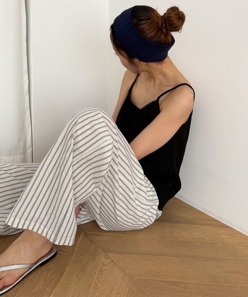 CANAL JEAN（キャナルジーン）の「CALL MY NAME　ストライプイージーパンツ（その他パンツ・レディース・ブルー/アイボリー/ピンク・ONE SIZE）」の2枚目の写真