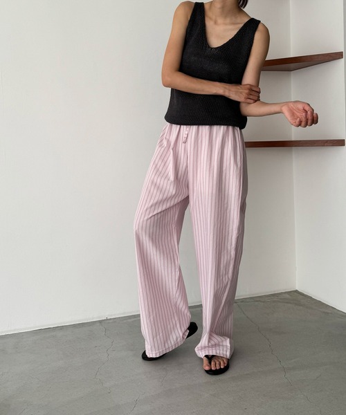 CANAL JEAN（キャナルジーン）の「CALL MY NAME　ストライプイージーパンツ（その他パンツ・レディース・ブルー/アイボリー/ピンク・ONE SIZE）」の12枚目の写真