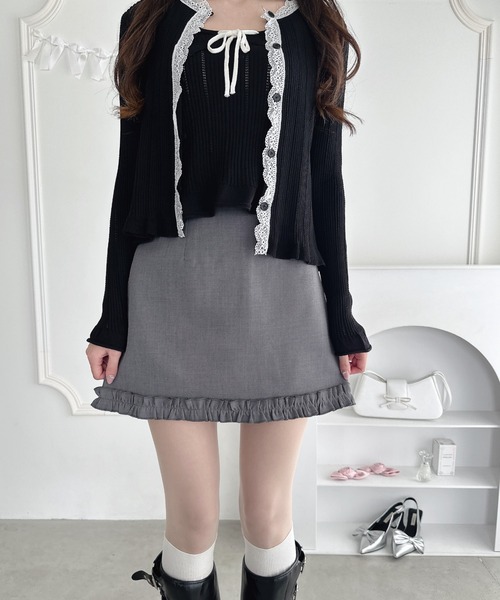 Loueme(ルエム)の「フリルヘム台形ミニスカート(スカート・レディース・グレー/ブラック/ピンク・M)」の5枚目の写真