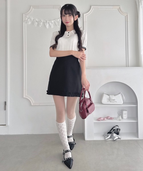 Loueme(ルエム)の「フリルヘム台形ミニスカート(スカート・レディース・グレー/ブラック/ピンク・M)」の13枚目の写真
