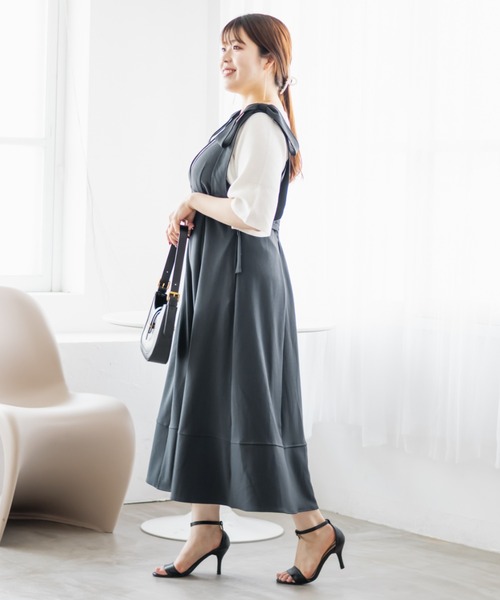 CLETTE(クレット)の「肩リボンジャンスカワンピース(ワンピース・レディース・チャコールグレー/ベージュ/ブラック・LL/3L/4L)」の12枚目の写真