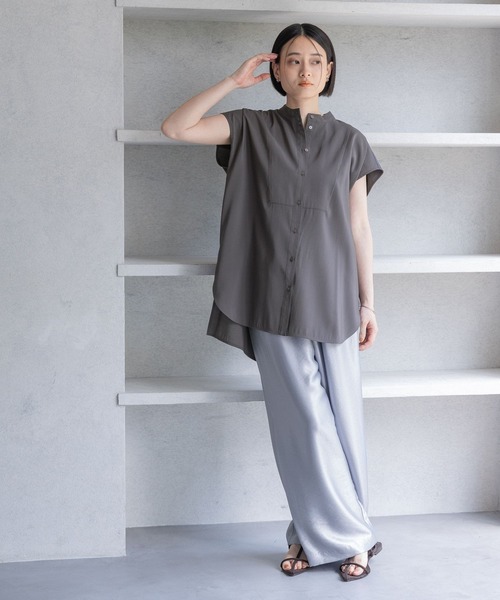 A part by（アパートバイ）の「ハイネックフレンチスリーブブラウス（シャツ/ブラウス・レディース・ライトブルー/アイボリー/チャコールグレー/オレンジ系その他2・FREE）」の6枚目の写真