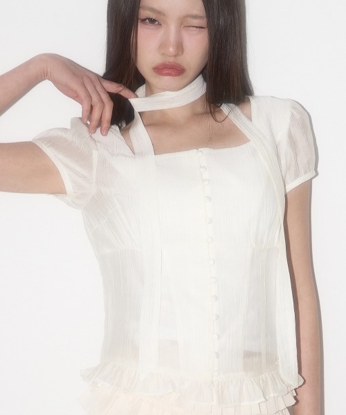 ILLIGO（イリゴ）の「【日本未発売/WEB限定】ILLIGO(イリゴ)/チョーカー付き リボン タイ スクエアネック ブラウス/RIBBON TIE SQUARE NECK BLOUSE（シャツ/ブラウス・レディース・ピンク/ホワイト系その他/ブルー/ブラック系その他/ブラック/グレー/クリーム・M）」の5枚目の写真