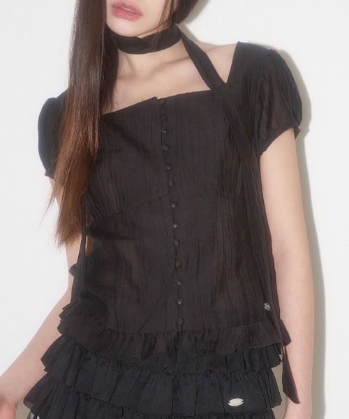 ILLIGO（イリゴ）の「【日本未発売/WEB限定】ILLIGO(イリゴ)/チョーカー付き リボン タイ スクエアネック ブラウス/RIBBON TIE SQUARE NECK BLOUSE（シャツ/ブラウス・レディース・ピンク/ホワイト系その他/ブルー/ブラック系その他/ブラック/グレー/クリーム・M）」の3枚目の写真