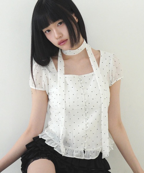 ILLIGO（イリゴ）の「【日本未発売/WEB限定】ILLIGO(イリゴ)/チョーカー付き リボン タイ スクエアネック ブラウス/RIBBON TIE SQUARE NECK BLOUSE（シャツ/ブラウス・レディース・ピンク/ホワイト系その他/ブルー/ブラック系その他/ブラック/グレー/クリーム・M）」の16枚目の写真