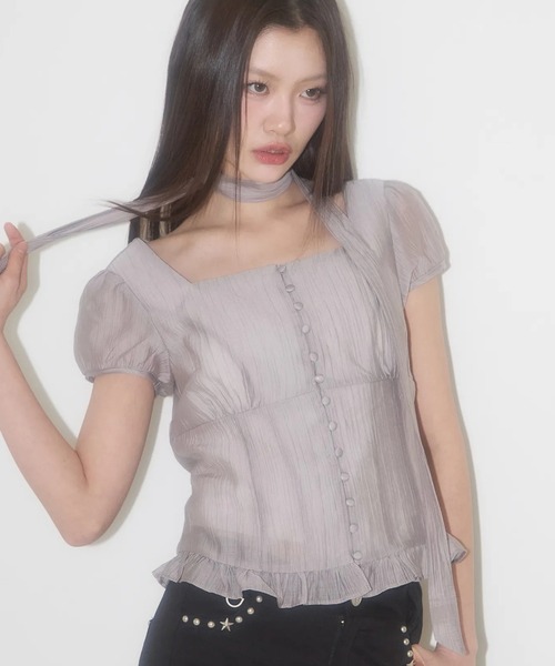 ILLIGO（イリゴ）の「【日本未発売/WEB限定】ILLIGO(イリゴ)/チョーカー付き リボン タイ スクエアネック ブラウス/RIBBON TIE SQUARE NECK BLOUSE（シャツ/ブラウス・レディース・ピンク/ホワイト系その他/ブルー/ブラック系その他/ブラック/グレー/クリーム・M）」の12枚目の写真