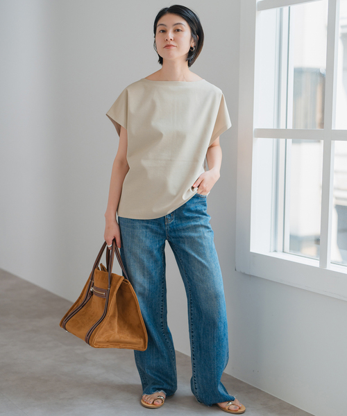 Spick & Span(スピックアンドスパン)の「《WEB限定 / 追加》ポンチフレンチスリーブプルオーバー(Tシャツ/カットソー・レディース・ホワイト/ブラック/ベージュ・FREE)」の7枚目の写真