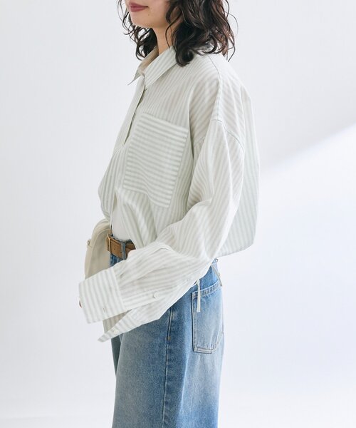 RIVE DROITE（リヴドロワ）の「ストライプドロストシャツ（シャツ/ブラウス・レディース・ネイビー/ミント・FREE）」の8枚目の写真