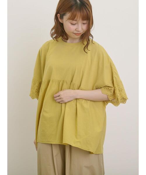 Samansa Mos2(サマンサ モスモス)の「袖レースギャザーカットソー(Tシャツ/カットソー・レディース・ミント/レッド/チャコールグレー/オフホワイト/イエロー・F)」の12枚目の写真