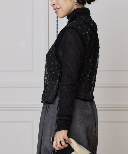 セール】IENA LA BOUCLE フラワーモチーフチュールベスト（シャツ