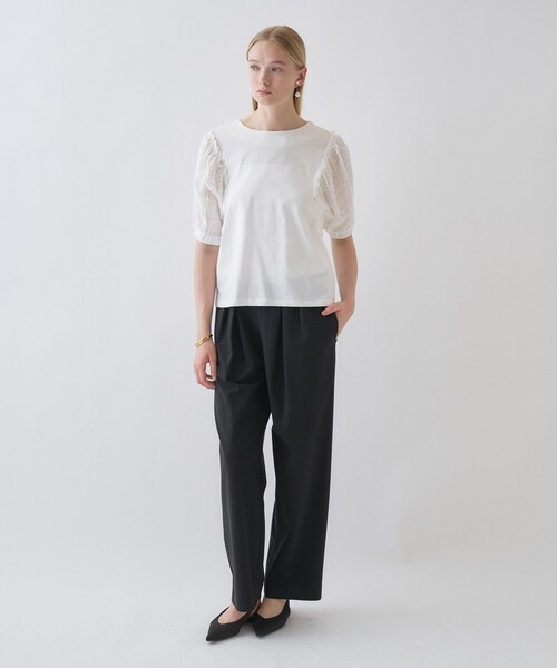 cloenc(クロエンス)の「【マシンウォッシュ】レーススリーブTシャツ(Tシャツ/カットソー・レディース・ブラック/ホワイト・02)」の4枚目の写真