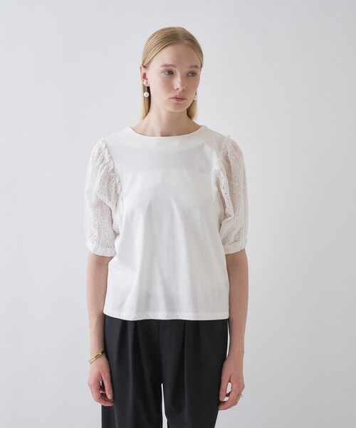 cloenc(クロエンス)の「【マシンウォッシュ】レーススリーブTシャツ(Tシャツ/カットソー・レディース・ブラック/ホワイト・02)」の5枚目の写真