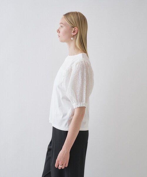 cloenc(クロエンス)の「【マシンウォッシュ】レーススリーブTシャツ(Tシャツ/カットソー・レディース・ブラック/ホワイト・02)」の6枚目の写真