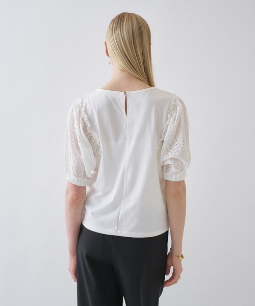 cloenc（クロエンス）の「【マシンウォッシュ】レーススリーブTシャツ（Tシャツ/カットソー・レディース・ブラック/ホワイト・02）」の3枚目の写真