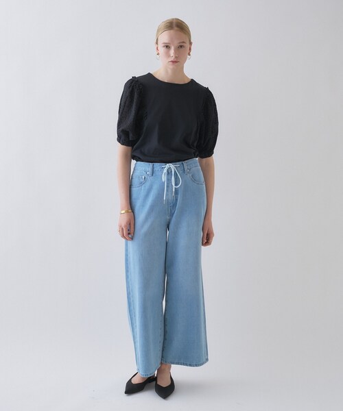 cloenc（クロエンス）の「【マシンウォッシュ】レーススリーブTシャツ（Tシャツ/カットソー・レディース・ブラック/ホワイト・02）」の8枚目の写真