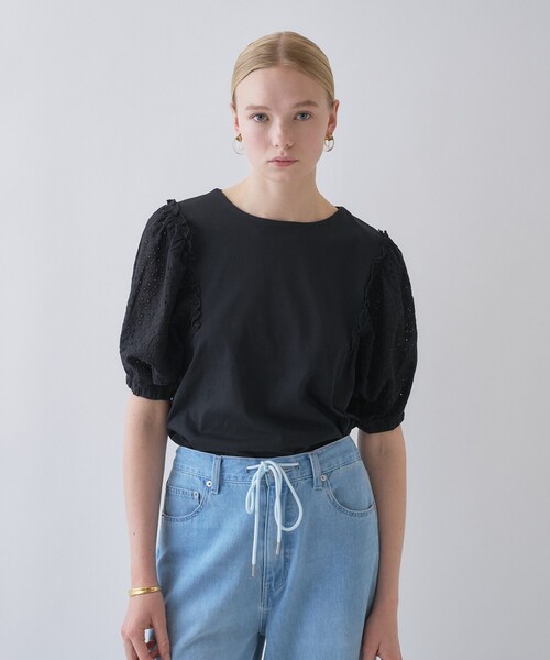 cloenc（クロエンス）の「【マシンウォッシュ】レーススリーブTシャツ（Tシャツ/カットソー・レディース・ブラック/ホワイト・02）」の9枚目の写真