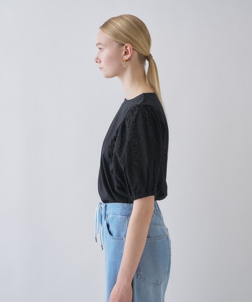 cloenc（クロエンス）の「【マシンウォッシュ】レーススリーブTシャツ（Tシャツ/カットソー・レディース・ブラック/ホワイト・02）」の11枚目の写真