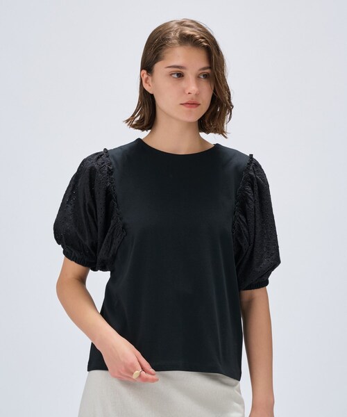 cloenc（クロエンス）の「【マシンウォッシュ】レーススリーブTシャツ（Tシャツ/カットソー・レディース・ブラック/ホワイト・02）」の13枚目の写真