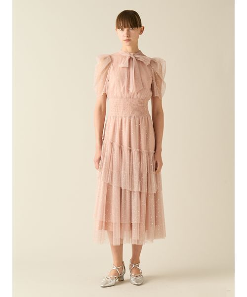 限定サイズ】ハーフスリーブラメチュールドレス（ドレス