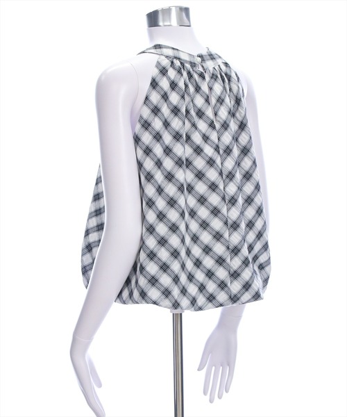 clear（クリア）の「ホルターネックチェック柄ブラウス[着回し力抜群 大人 カジュアル]≪SS新作≫（シャツ/ブラウス・レディース・アイボリー/ネイビー・F）」の8枚目の写真