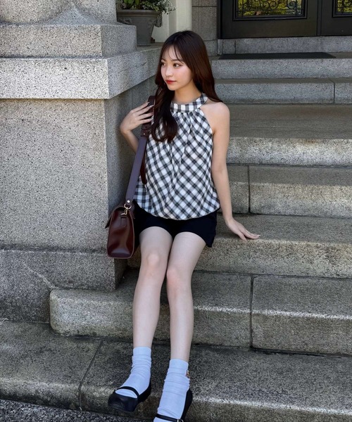 clear（クリア）の「ホルターネックチェック柄ブラウス[着回し力抜群 大人 カジュアル]≪SS新作≫（シャツ/ブラウス・レディース・アイボリー/ネイビー・F）」の20枚目の写真