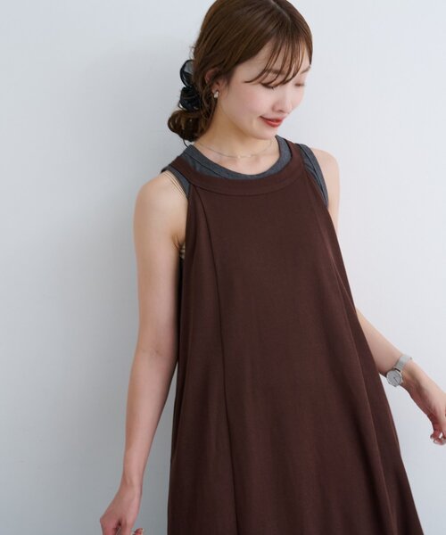 Kastane（カスタネ）の「【新色追加/低身長サイズ/2サイズ展開/前後2WAY】B カットフレアワンピースSET（ワンピース・レディース・グレー/ブラック/ブラウン・0/1）」の6枚目の写真