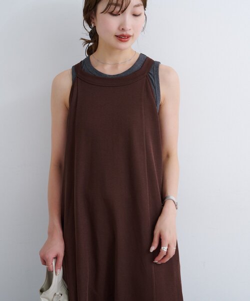 Kastane（カスタネ）の「【新色追加/低身長サイズ/2サイズ展開/前後2WAY】B カットフレアワンピースSET（ワンピース・レディース・グレー/ブラック/ブラウン・0/1）」の7枚目の写真