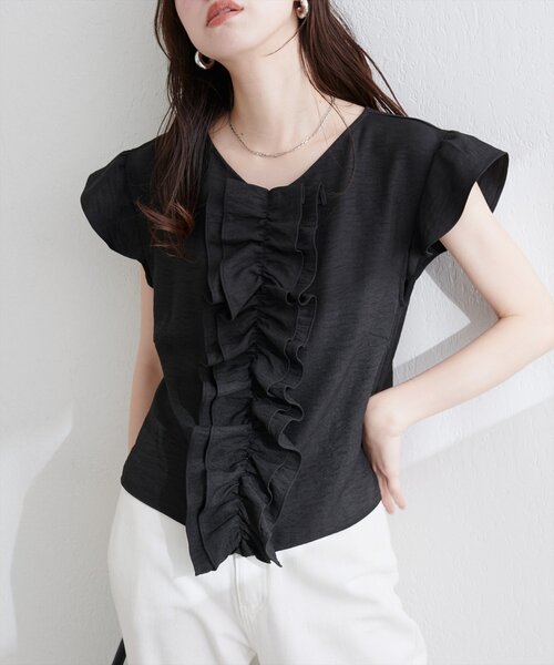 natural couture（ナチュラルクチュール）の「フロントフリルブラウス（シャツ/ブラウス・レディース・オフホワイト/ブルー/ブラック/ブラウン/その他1・FREE）」の3枚目の写真