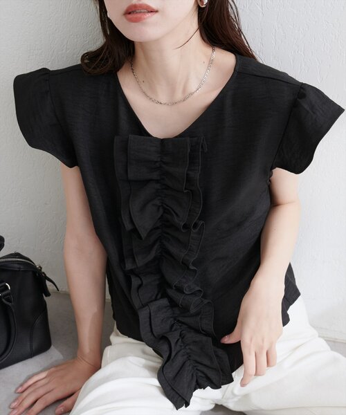 natural couture（ナチュラルクチュール）の「フロントフリルブラウス（シャツ/ブラウス・レディース・オフホワイト/ブルー/ブラック/ブラウン/その他1・FREE）」の8枚目の写真