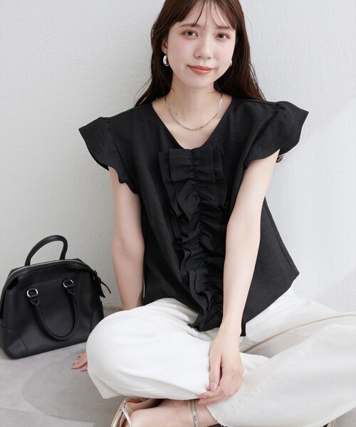 natural couture（ナチュラルクチュール）の「フロントフリルブラウス（シャツ/ブラウス・レディース・オフホワイト/ブルー/ブラック/ブラウン/その他1・FREE）」の7枚目の写真