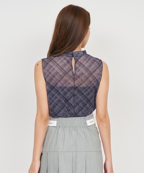 ROYAL PARTY（ロイヤルパーティー）の「チェックチュールノースリ-ブトップス（Tシャツ/カットソー・レディース・キャメル/オフホワイト/グレー・FREE）」の16枚目の写真